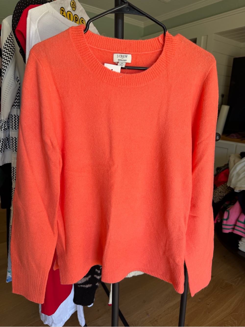 J. Crew Scoop Neck Sweater in Bright Coral-Orange